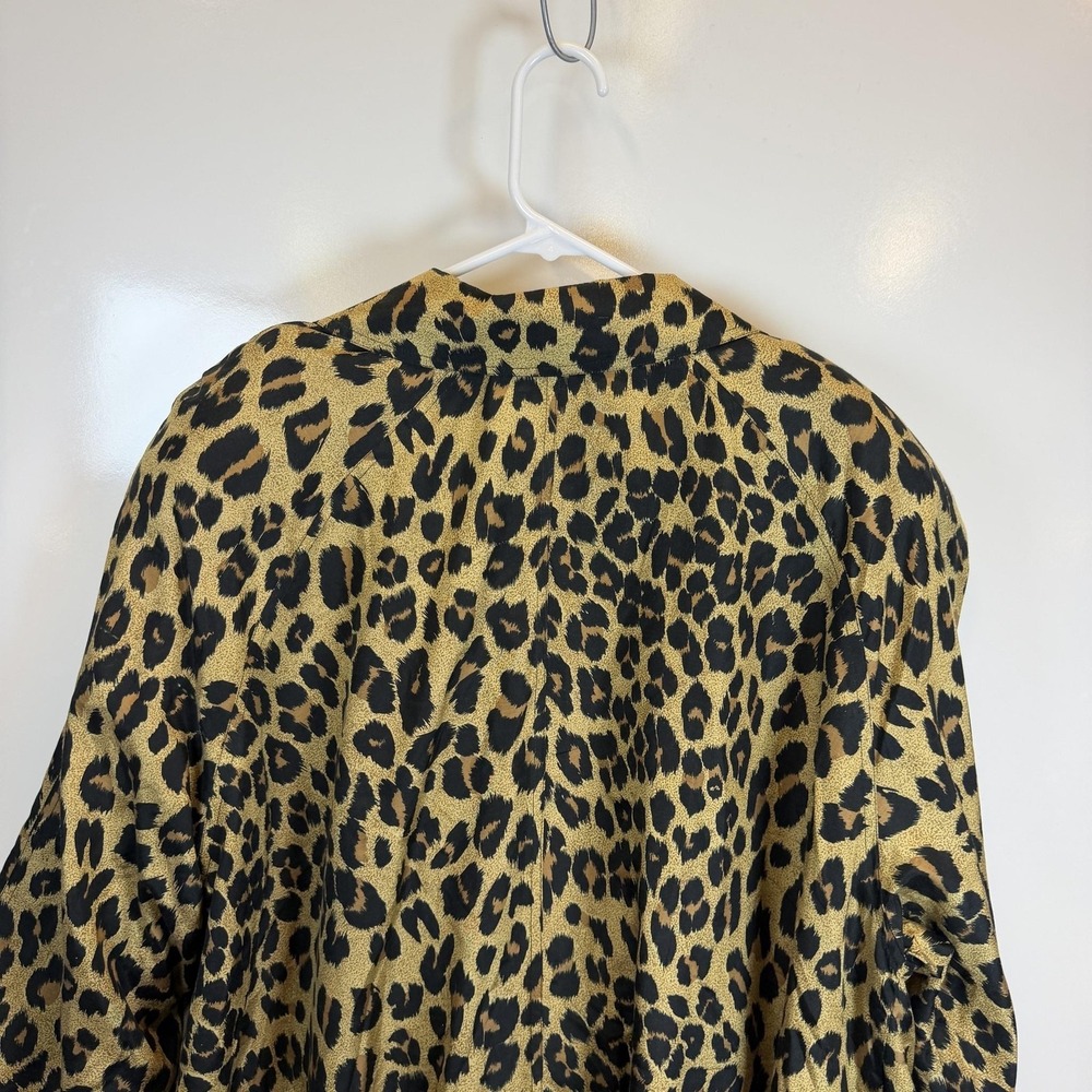 Dennis Basso Coat Womens 2X Brown Leopard Animal Print Silk Blend Overcoat - Picture 9 of 10